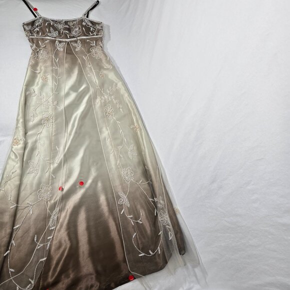 Vintage CACHE 90 Brown-Green Ombré Babydoll Front Split Flowy Formal Gown Size 6 - Picture 4 of 17